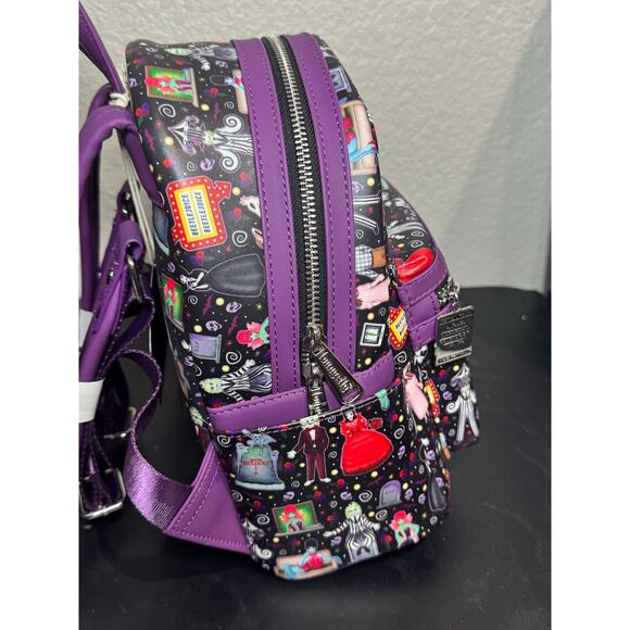 Loungefly Beetlejuice Icons Mini Backpack All Over Print NWT Purple AOP main image 4